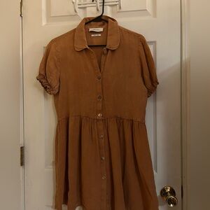 Brown Linen Button Dress